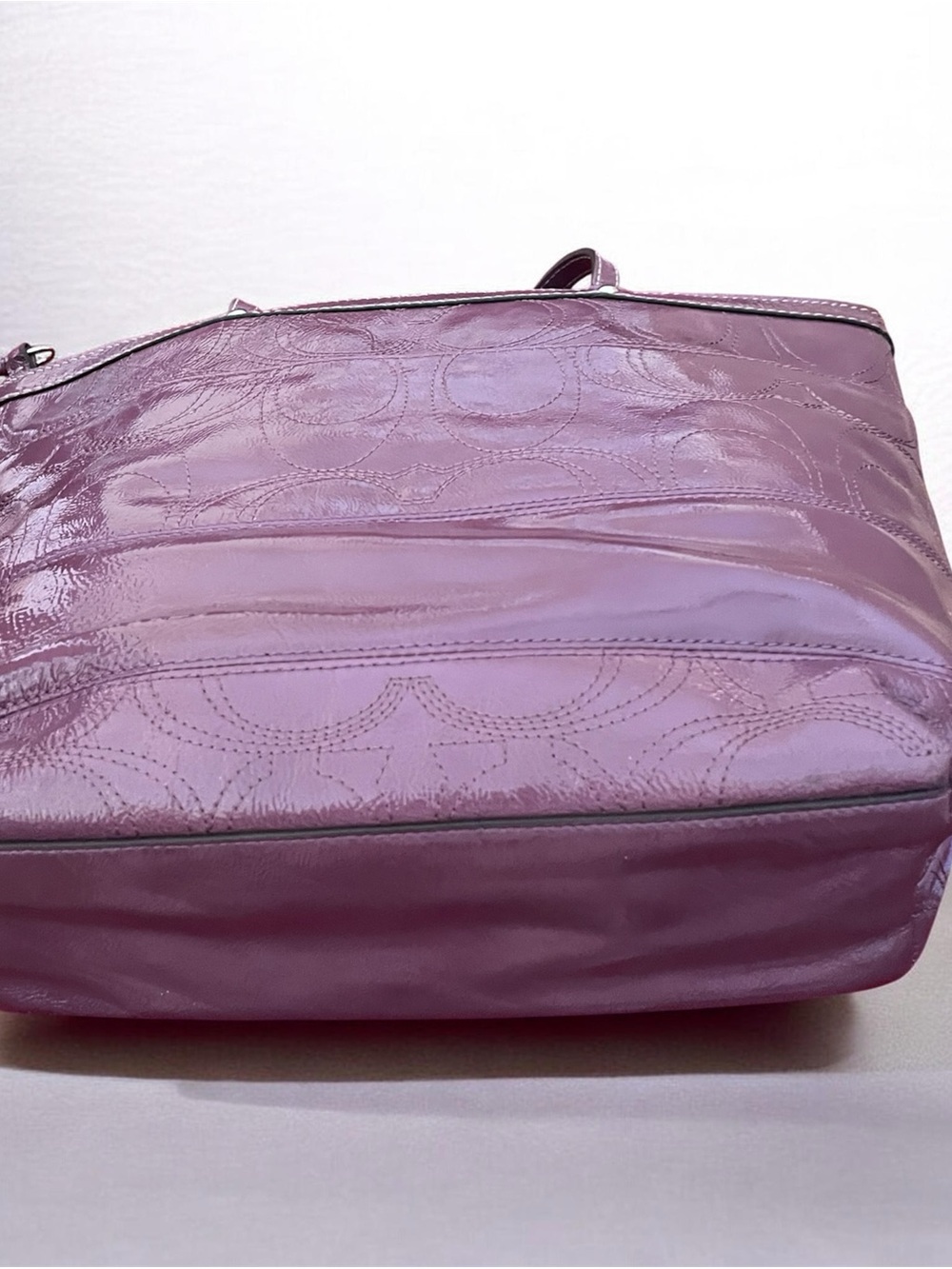 Coach Signature Stripe Stitched Patent Leather Tote (Style F19198) MSRP $328 - Picture 6 of 9